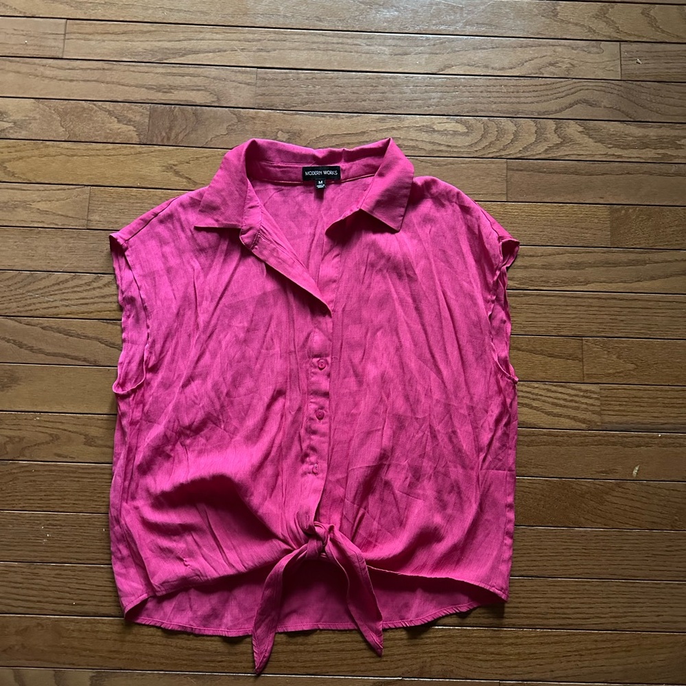 Hot Pink Tie-Front Blouse
